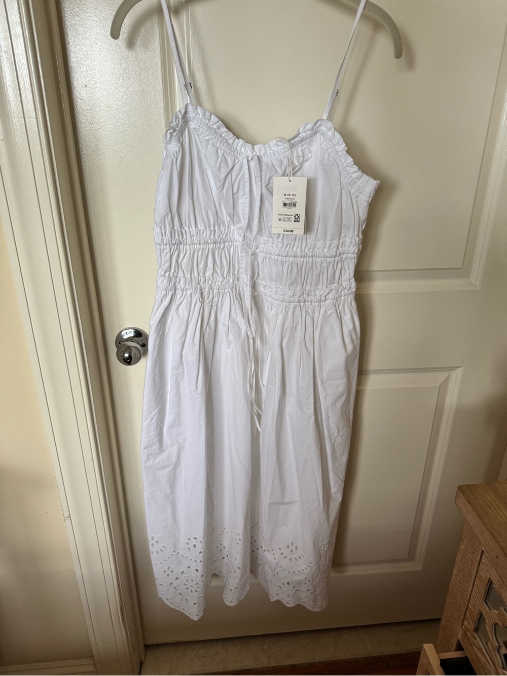 Free Assembly NEW White Eyelet Midi Sundress with Smocked Bodice